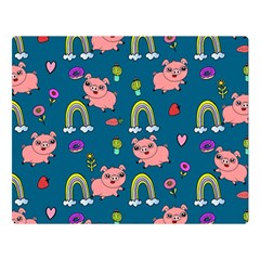 Flowers Pink Pig Piggy Seamless Two Sides Premium Plush Fleece Blanket (large) by Ravend