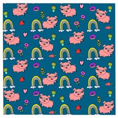 Flowers Pink Pig Piggy Seamless Wooden Puzzle Square by Ravend