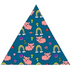 Flowers Pink Pig Piggy Seamless Wooden Puzzle Triangle by Ravend