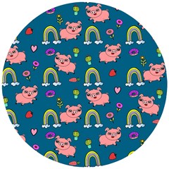 Flowers Pink Pig Piggy Seamless Wooden Puzzle Round by Ravend