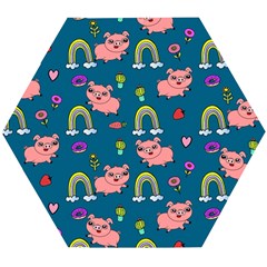 Flowers Pink Pig Piggy Seamless Wooden Puzzle Hexagon by Ravend