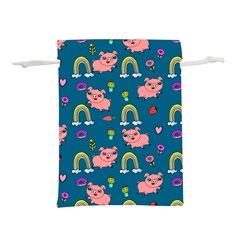 Flowers Pink Pig Piggy Seamless Lightweight Drawstring Pouch (s) by Ravend