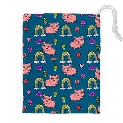 Flowers Pink Pig Piggy Seamless Drawstring Pouch (4xl) by Ravend