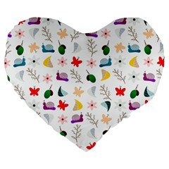 Snail Butterfly Pattern Seamless Large 19  Premium Heart Shape Cushions by Ravend