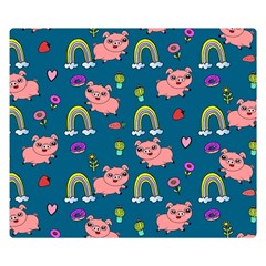 Flowers Pink Pig Piggy Seamless Premium Plush Fleece Blanket (small)