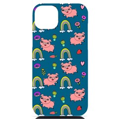 Flowers Pink Pig Piggy Seamless Iphone 14 Plus Black Uv Print Case by Ravend