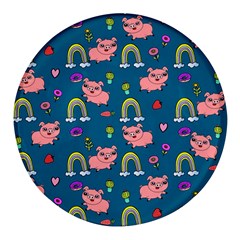 Flowers Pink Pig Piggy Seamless Round Glass Fridge Magnet (4 Pack) by Ravend