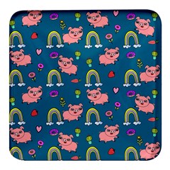 Flowers Pink Pig Piggy Seamless Square Glass Fridge Magnet (4 Pack) by Ravend