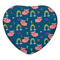 Flowers Pink Pig Piggy Seamless Heart Glass Fridge Magnet (4 Pack) by Ravend