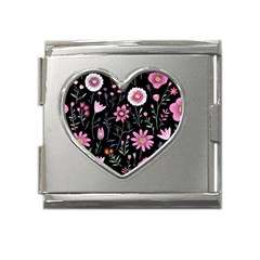 Flowers Pattern Mega Link Heart Italian Charm (18mm) by Ravend