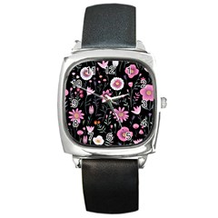 Flowers Pattern Square Metal Watch by Ravend