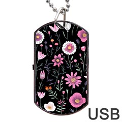 Flowers Pattern Dog Tag Usb Flash (two Sides) by Ravend