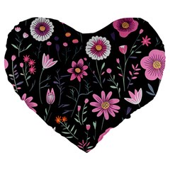 Flowers Pattern Large 19  Premium Heart Shape Cushions by Ravend