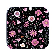 Flowers Pattern Square Metal Box (black) by Ravend