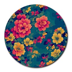 Floral Art Flowers Textile Round Mousepad by Ravend