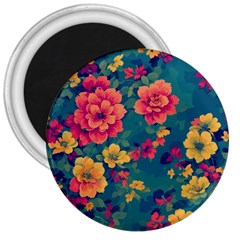 Floral Art Flowers Textile 3  Magnets by Ravend