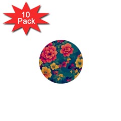 Floral Art Flowers Textile 1  Mini Buttons (10 Pack)  by Ravend