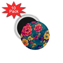 Floral Art Flowers Textile 1 75  Magnets (10 Pack) 