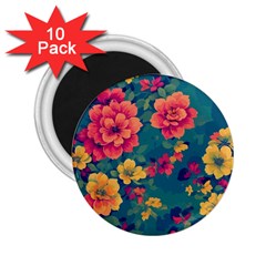 Floral Art Flowers Textile 2 25  Magnets (10 Pack)  by Ravend