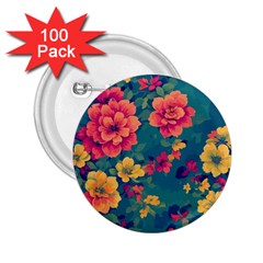 Floral Art Flowers Textile 2 25  Buttons (100 Pack)  by Ravend