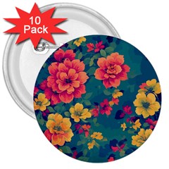 Floral Art Flowers Textile 3  Buttons (10 Pack)  by Ravend