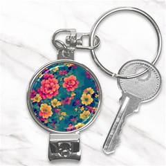 Floral Art Flowers Textile Nail Clippers Key Chain by Ravend