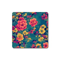 Floral Art Flowers Textile Square Magnet by Ravend