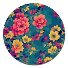 Floral Art Flowers Textile Magnet 5  (round) by Ravend