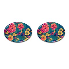 Floral Art Flowers Textile Cufflinks (oval) by Ravend