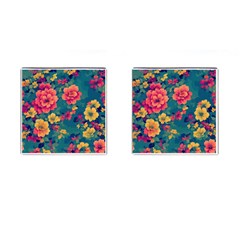 Floral Art Flowers Textile Cufflinks (square) by Ravend