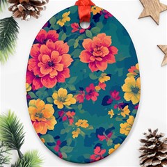 Floral Art Flowers Textile Oval Ornament (two Sides) by Ravend