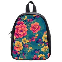 Floral Art Flowers Textile School Bag (small) by Ravend