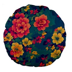 Floral Art Flowers Textile Large 18  Premium Round Cushions by Ravend