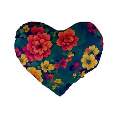 Floral Art Flowers Textile Standard 16  Premium Heart Shape Cushions by Ravend