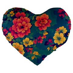 Floral Art Flowers Textile Large 19  Premium Heart Shape Cushions by Ravend