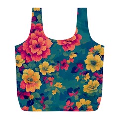 Floral Art Flowers Textile Full Print Recycle Bag (l) by Ravend