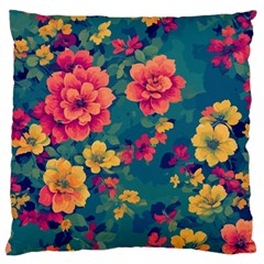 Floral Art Flowers Textile Large Premium Plush Fleece Cushion Case (one Side) by Ravend