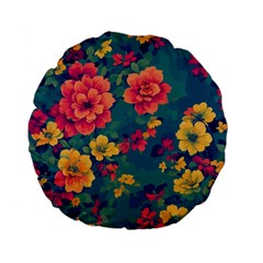 Floral Art Flowers Textile Standard 15  Premium Flano Round Cushions by Ravend