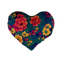 Floral Art Flowers Textile Standard 16  Premium Flano Heart Shape Cushions by Ravend