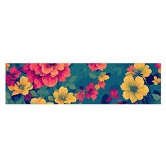 Floral Art Flowers Textile Oblong Satin Scarf (16  X 60 )