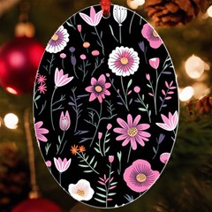 Flowers Pattern Uv Print Acrylic Ornament Oval