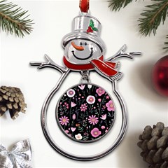 Flowers Pattern Metal Snowman Ornament by Ravend