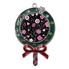 Flowers Pattern Metal X mas Lollipop With Crystal Ornament