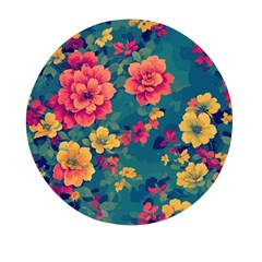 Floral Art Flowers Textile Mini Round Pill Box by Ravend