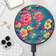 Floral Art Flowers Textile Wireless Fast Charger(black) by Ravend