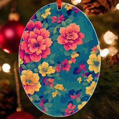 Floral Art Flowers Textile Uv Print Acrylic Ornament Oval by Ravend