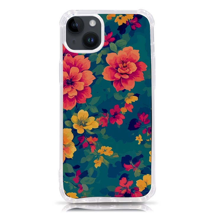 Floral Art Flowers Textile iPhone 14 Plus TPU UV Print Case