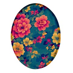 Floral Art Flowers Textile Oval Glass Fridge Magnet (4 Pack) by Ravend