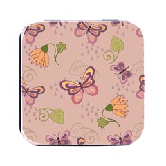 Butterfly Background Pattern Texture Square Metal Box (black) by Ravend