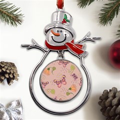 Butterfly Background Pattern Texture Metal Snowman Ornament by Ravend